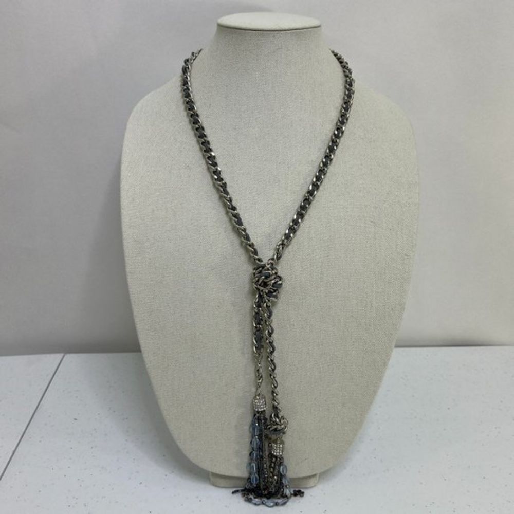 Premier Designs Dusk‎ Necklace $49 Blue Beaded Tassel Chain Knot Weave  Suede